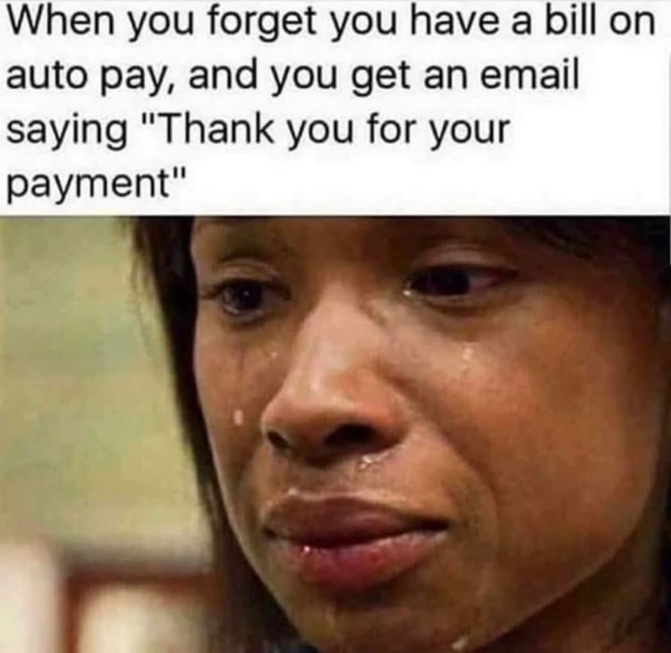 When you forget you have a bill on auto pay, and you get an email saying "Thank you for your payment".