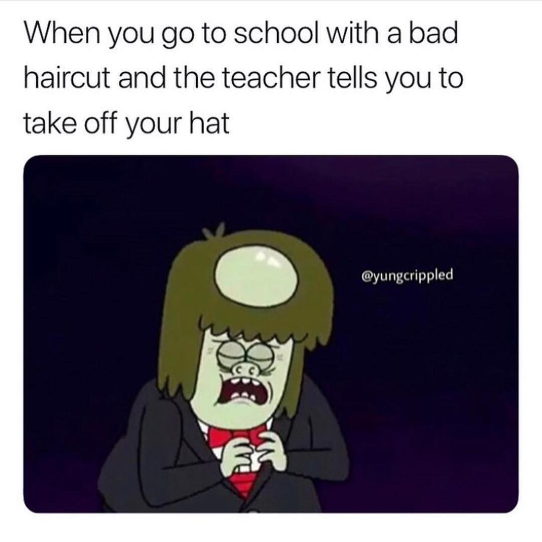 When You Go To School With A Bad Haircut And The Teacher Tells You To 