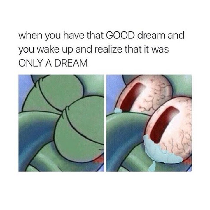 When you have that good dream and you wake up and realize that it was only a dream.