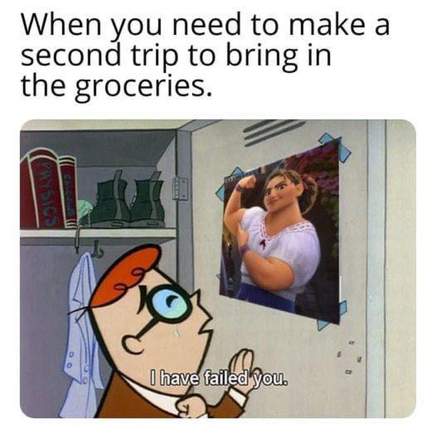 When you need to make a second trip to bring in the groceries. I have failed you.
