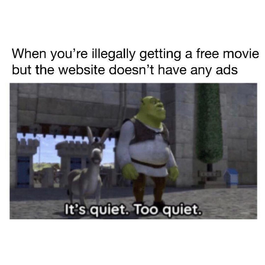 When you're illegally getting a free movie but the website doesn't have any ads. It's quiet. To quiet.
