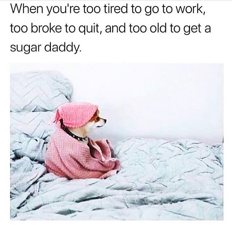 When you're too tired to go to work, too broke to quit, and too old to get a sugar daddy.
