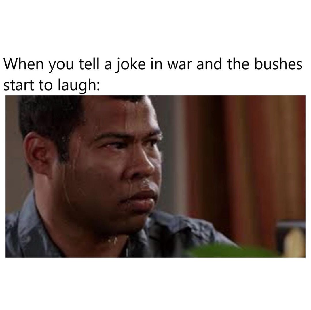 When you tell a joke in war and the bushes start to laugh: