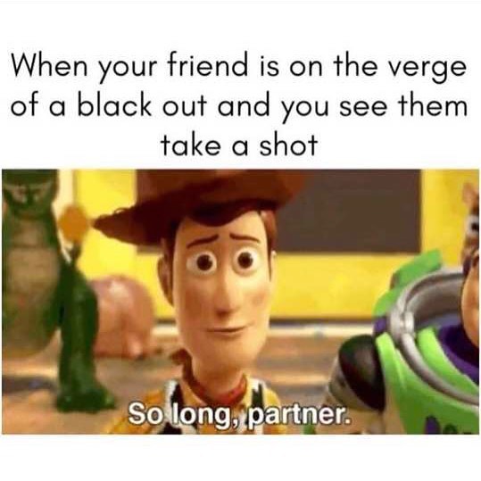 When your friend is on the verge of a black out and you see them take a shot. So long partner.