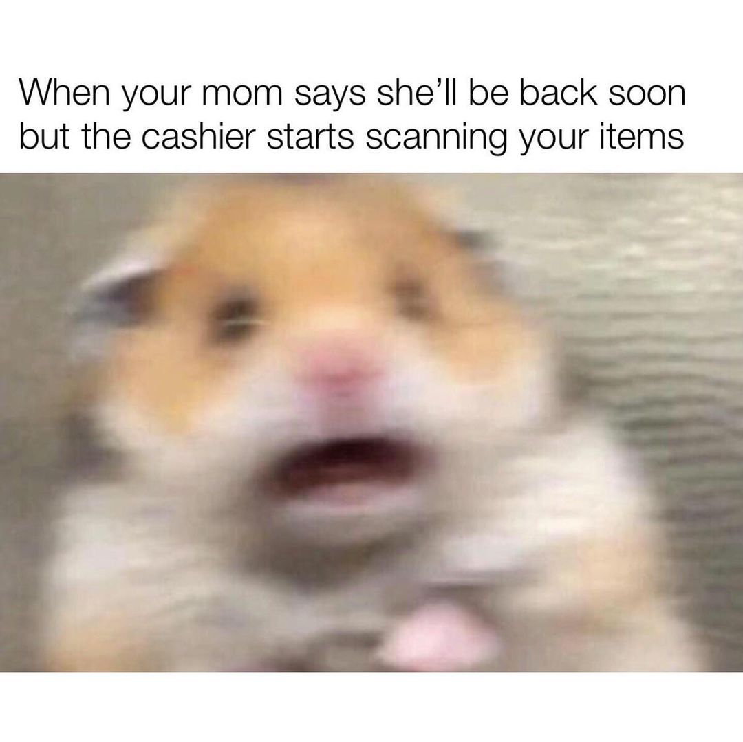 When your mom says she'll be back soon but the cashier starts scanning ...