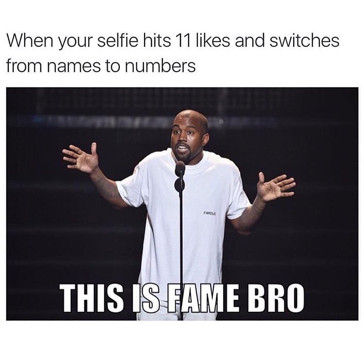 When your selfie hits 11 likes and switches from names to numbers. This is fame bro.