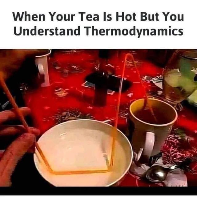 When your tea is hot but you understand thermodynamics.