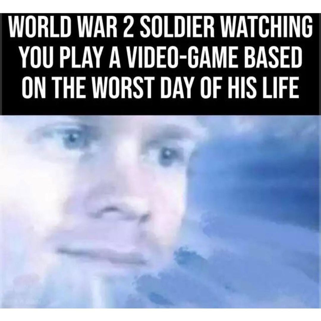 World war 2 soldier watching you play a video-game based on the worst day of his life.