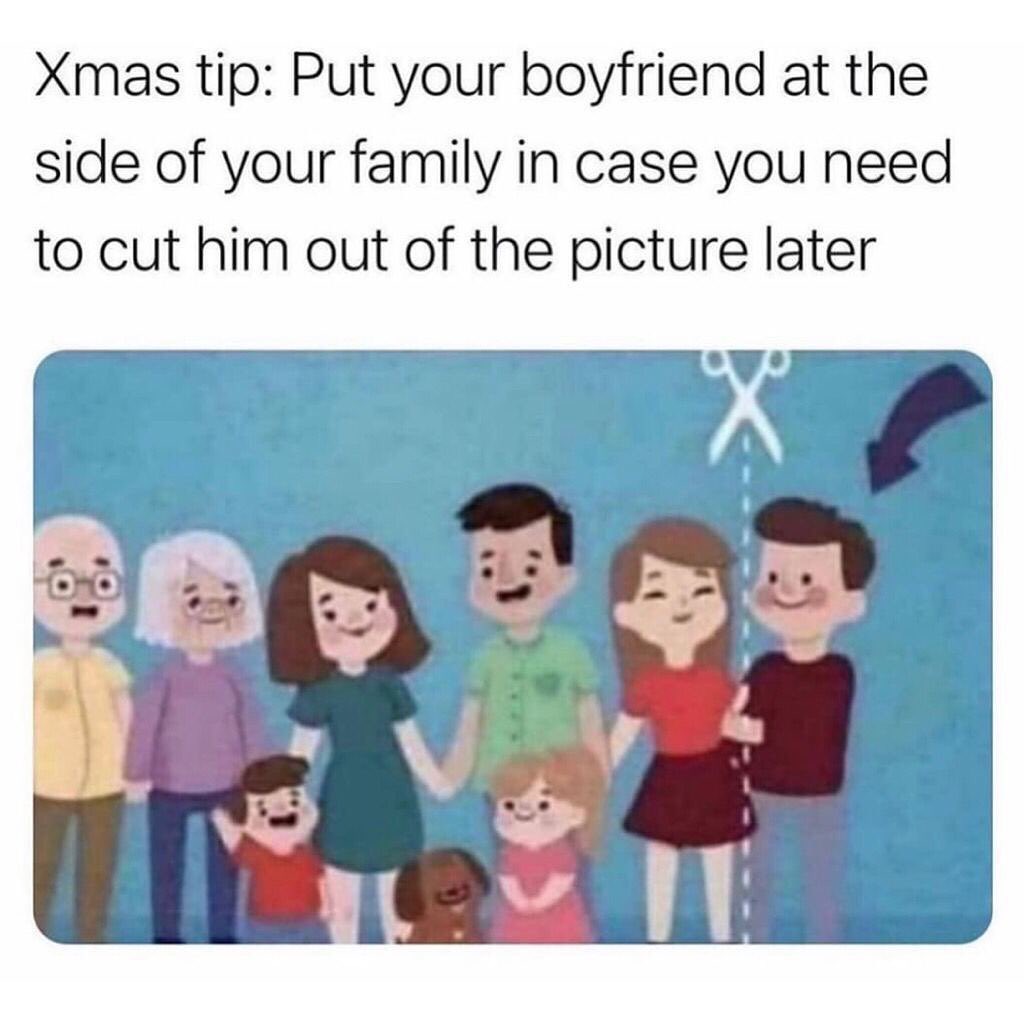 Xmas tip: Put your boyfriend at the side of your family in case you need to cut him out of the picture later.