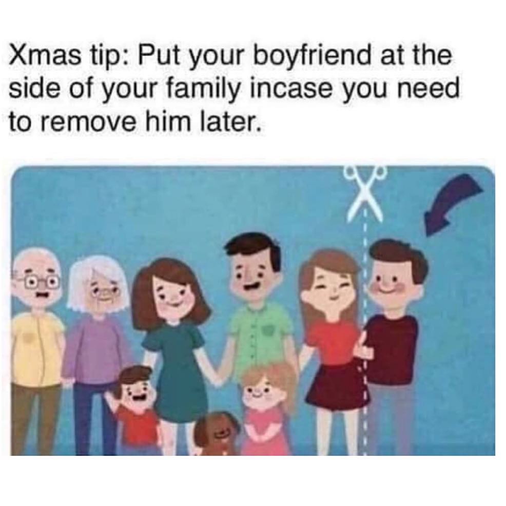Xmas tip: Put your boyfriend at the side of your family incase you need to remove him later.