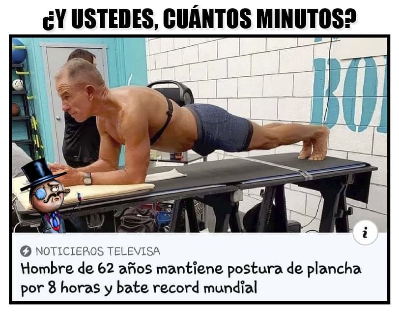 ¿Y ustedes, cuántos minutos?  Hombre de 62 años mantiene postura de plancha por 8 horas y bate record mundial.