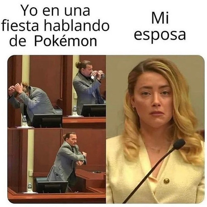 Yo en una fiesta hablando de Pokémon. Mi esposa.