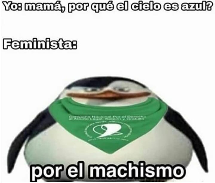 Yo: Mamá, por qué el cielo es azul? Feminista: Por el machismo.