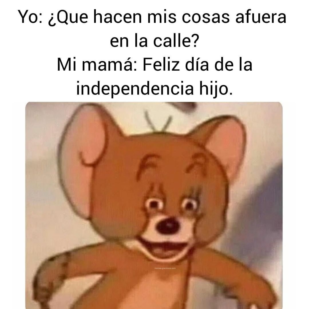 Yo: ¿Que hacen mis cosas afuera en la calle? Mi mamá: Feliz día de la independencia hijo.