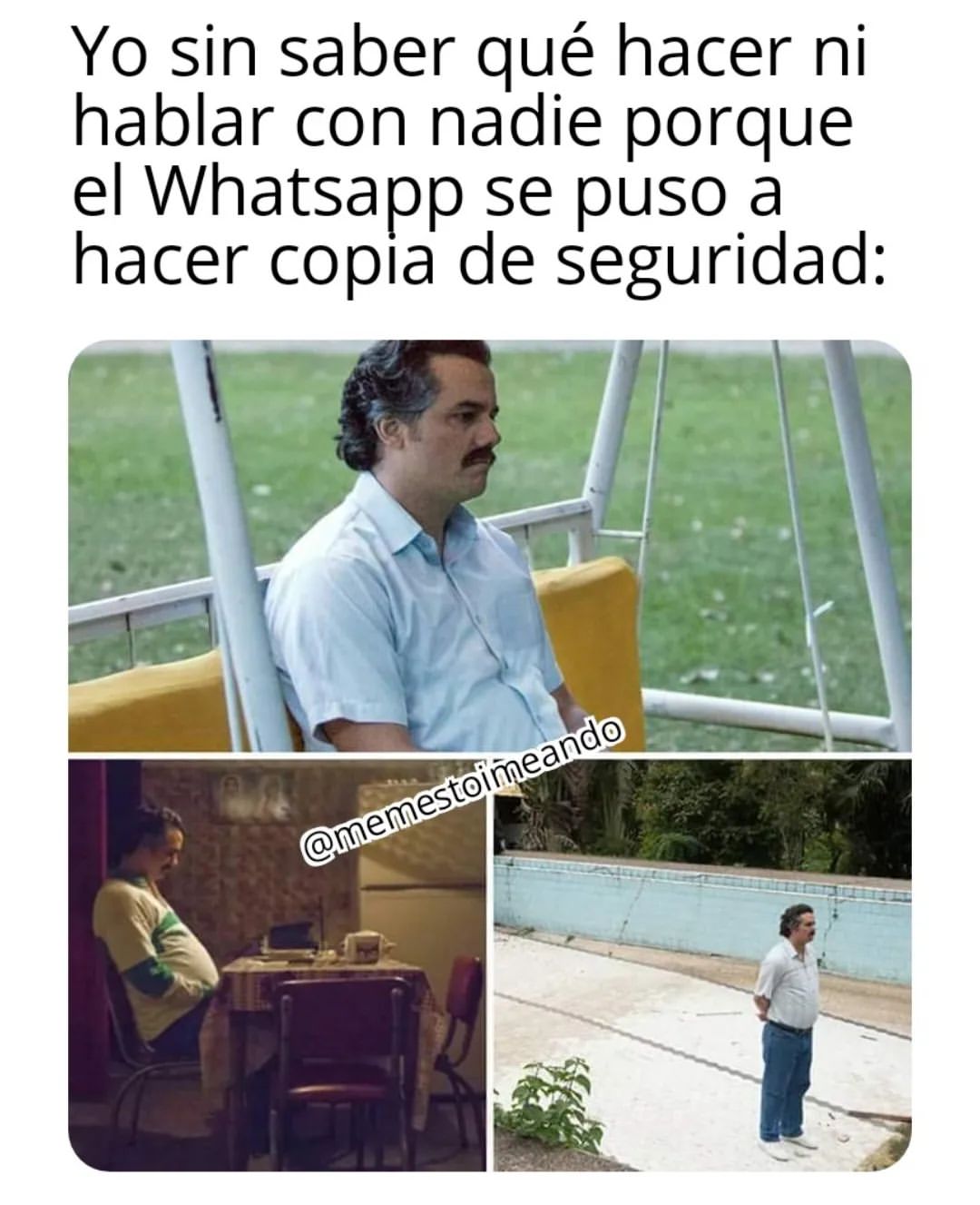 Yo sin saber qué hacer ni hablar con nadie porque el Whatsapp se puso a hacer copa de seguridad: