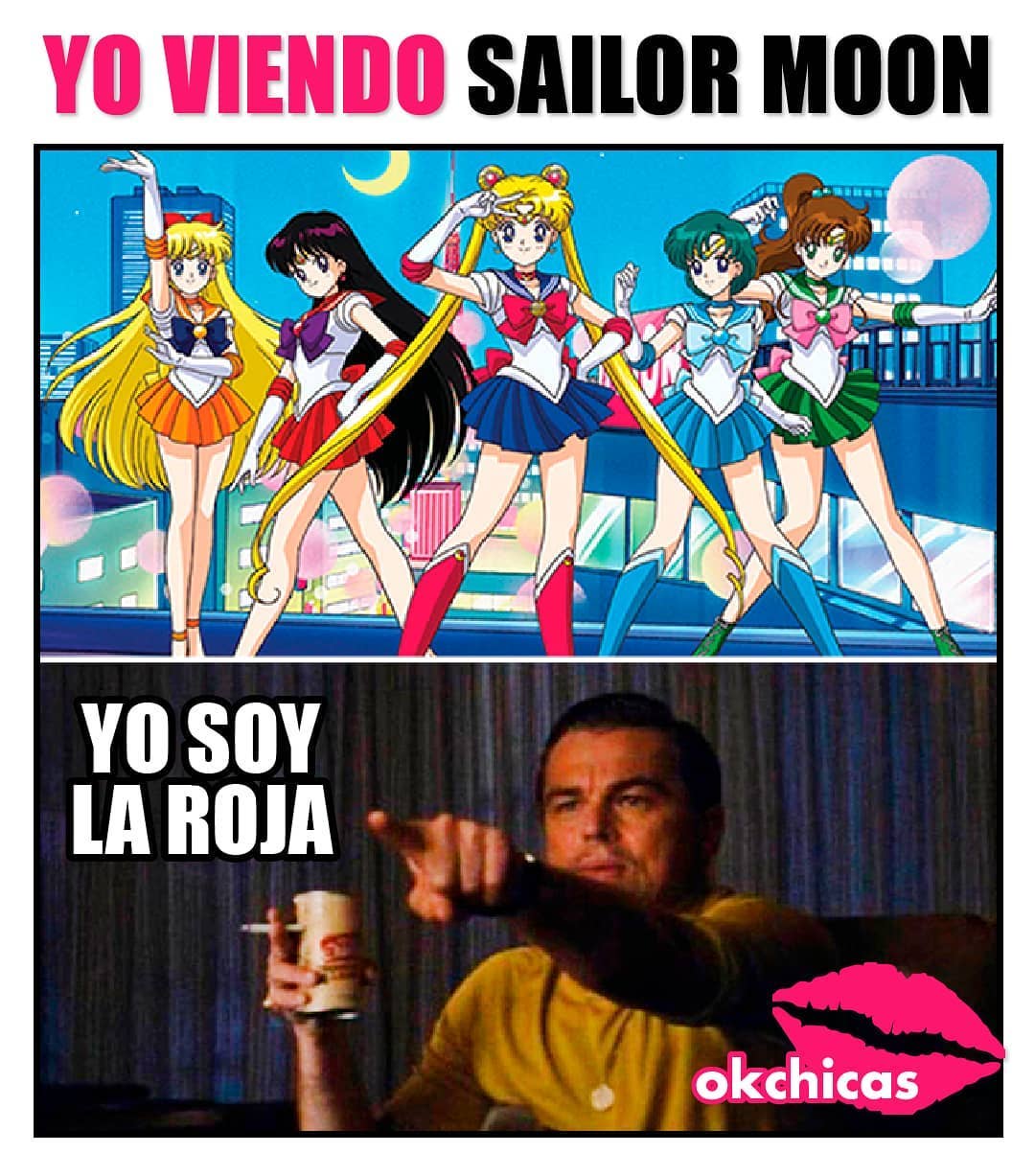 Yo viendo Sailor Moon.  Yo soy la roja.