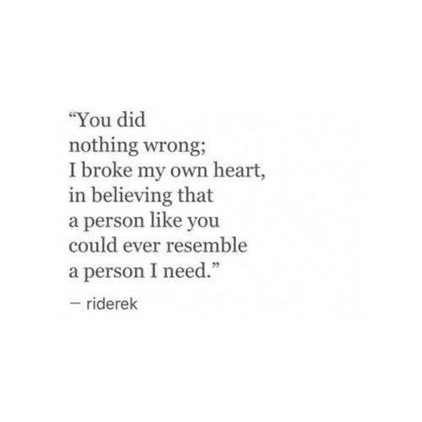 You did nothing wrong; I broke my own heart, in believing that a person like you could ever resemble a person I need.