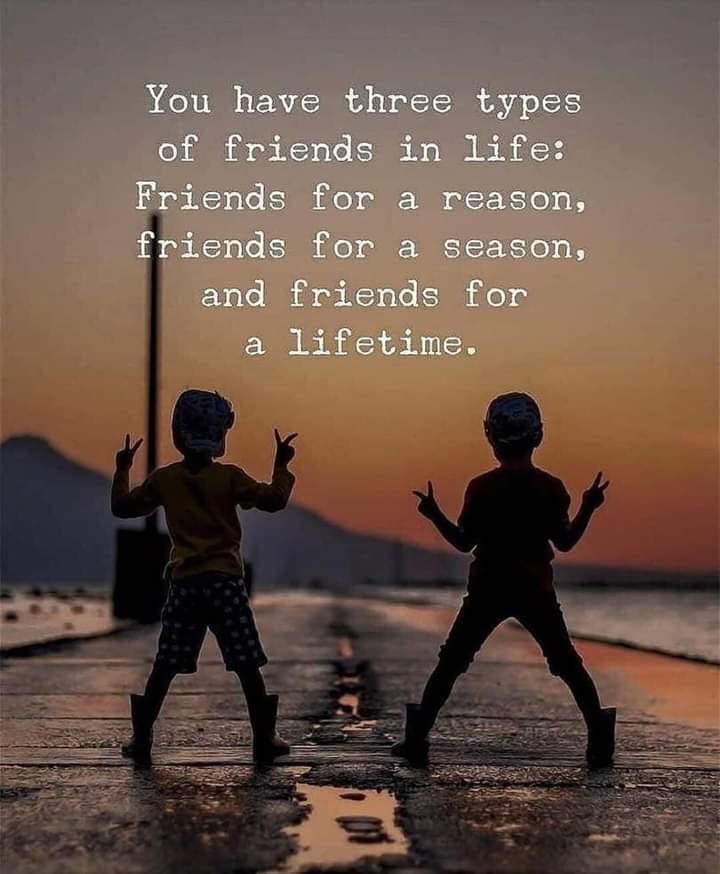 You have three types of friends in life: Friends for a reason, friends for a season, and friends for a lifetime.