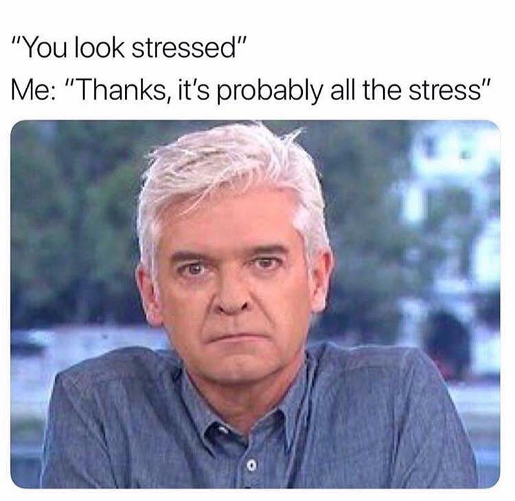 "You look stressed".  Me: "Thanks, it's probably all the stress".