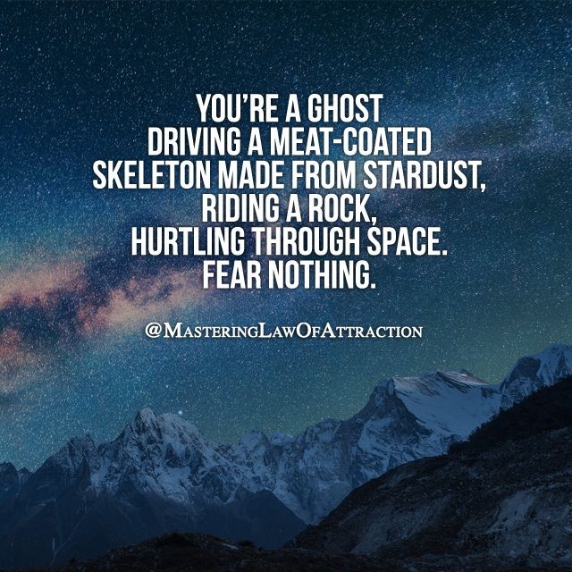 You're a ghost driving a meat-coated skeleton made from stardust, riding a rock, hurtling through space. Fear nothing.