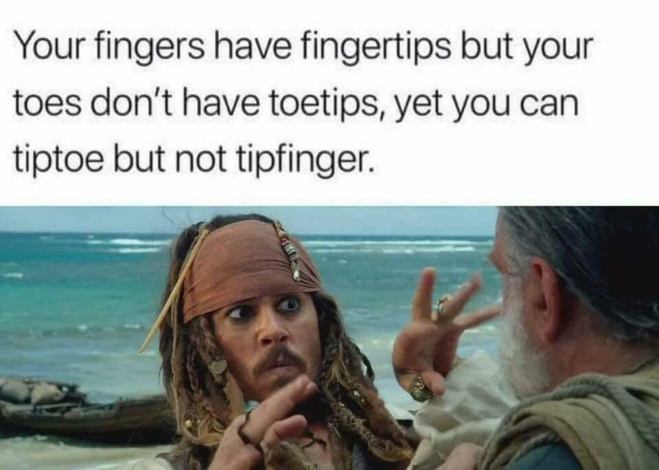 Your fingers have fingertips but your toes don't have toetips, yet you can tiptoe but not tipfinger.